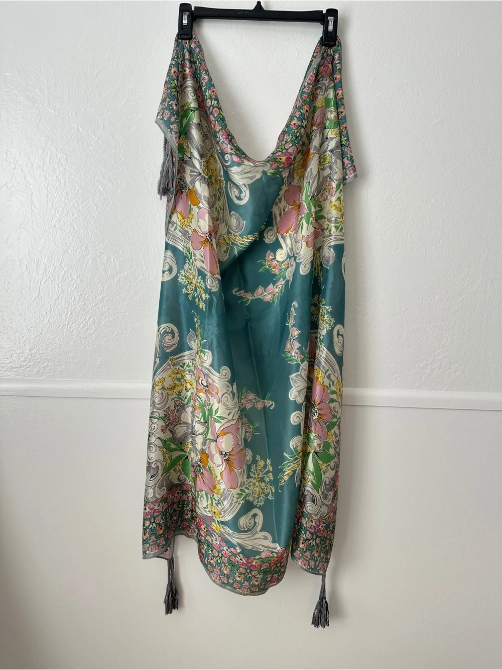Johnny Was Silk Floral Tassel Scarf